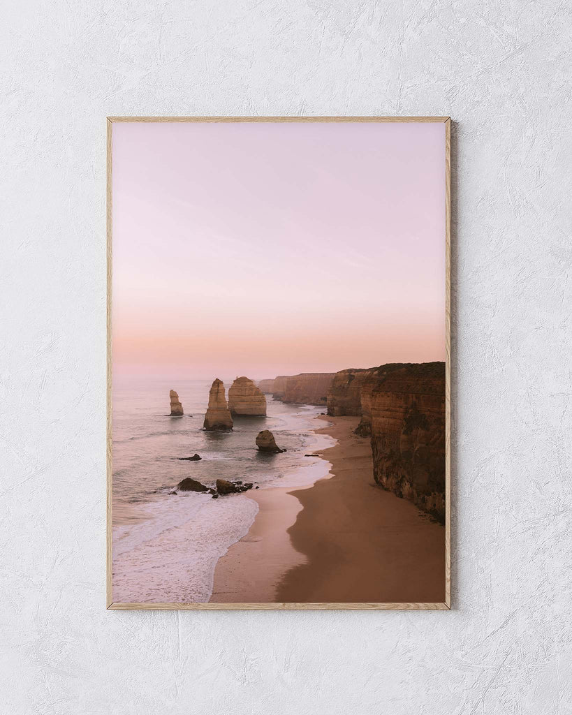 pastel pink wall art - photography prints australia - twelve apostles - lola hubner